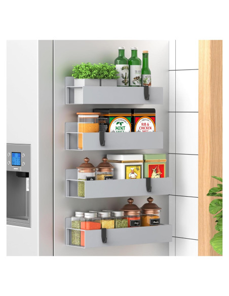Estante de Especias Magnético Hleelomi 4 Piezas Gris Estante de Especias Magnético Hleelomi 4 Piezas Gris