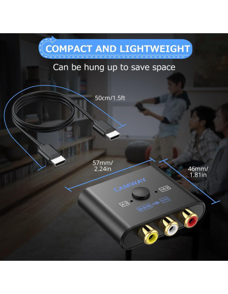 Convertidor RCA a HDMI CAMWAY 1080P con Cable 50cm Convertidor RCA a HDMI CAMWAY 1080P con Cable 50cm