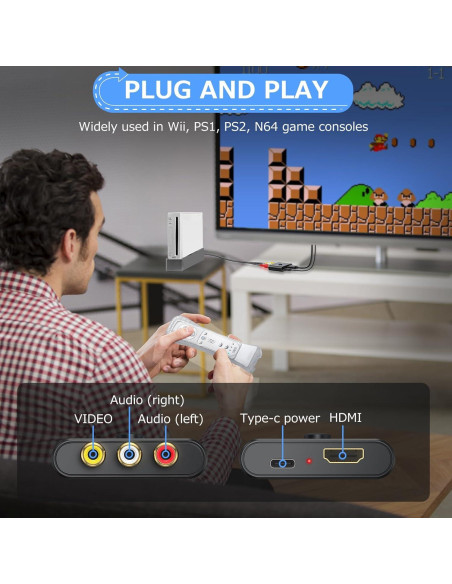 Convertidor RCA a HDMI CAMWAY 1080P con Cable 50cm Convertidor RCA a HDMI CAMWAY 1080P con Cable 50cm