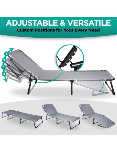 Cama Plegable ZONETECH con Colchón Almohadilla 4 Posiciones