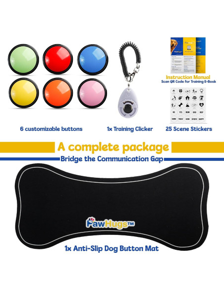 Botones de Comunicación para Perros PAWHUGS - 6 Pack con Alfombrilla y Clicker Botones de Comunicación para Perros PAWHUGS - 6 Pack con Alfombrilla y Clicker