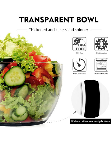 Secador de Ensalada Ourokhome 3.6L Negro con Presión a Mano Secador de Ensalada Ourokhome 3.6L Negro con Presión a Mano