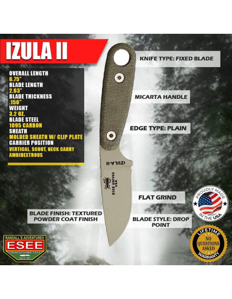 Cuchillo ESEE Izula-II Tan Desierto con Funda y Kit de Supervivencia Cuchillo ESEE Izula-II Tan Desierto con Funda y Kit de Supervivencia