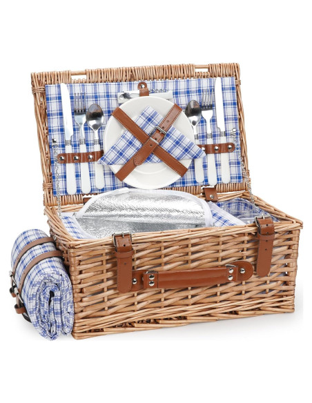 Cesta de Picnic de Mimbre TwentyNext para 2 Personas con Manta Impermeable Cesta de Picnic de Mimbre TwentyNext para 2 Personas con Manta Impermeable