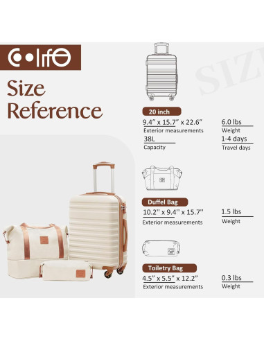 Conjunto de Maletas Coolife 3 Piezas Negro con Cerradura TSA