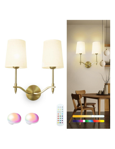 Aplique de Pared Inalámbrico Troconce Dorado 2-Luz RGB Recargable