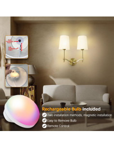 Aplique de Pared Inalámbrico Troconce Dorado 2-Luz RGB Recargable 2