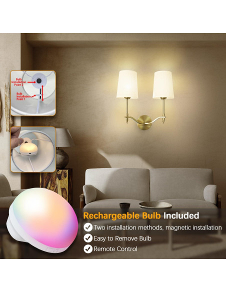 Aplique de Pared Inalámbrico Troconce Dorado 2-Luz RGB Recargable Aplique de Pared Inalámbrico Troconce Dorado 2-Luz RGB Recargable