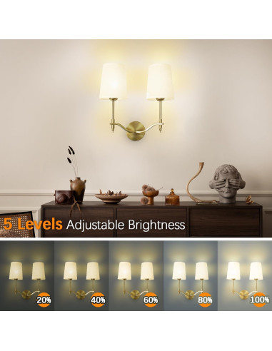 Aplique de Pared Inalámbrico Troconce Dorado 2-Luz RGB Recargable