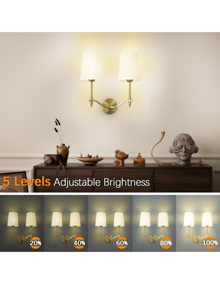 Aplique de Pared Inalámbrico Troconce Dorado 2-Luz RGB Recargable Aplique de Pared Inalámbrico Troconce Dorado 2-Luz RGB Recargable
