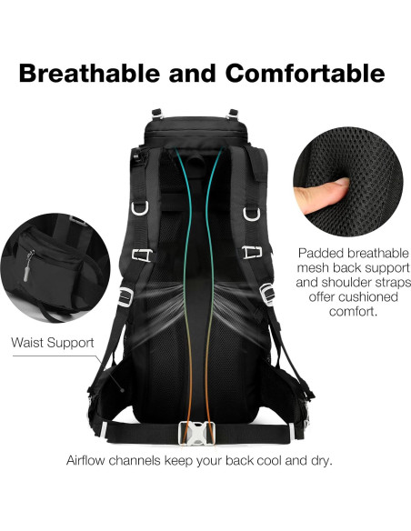 Mochila de Senderismo 60L Outplea Impermeable Unisex Negra Mochila de Senderismo 60L Outplea Impermeable Unisex Negra