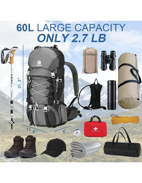 Mochila de Senderismo 60L NEHOR Resistente al Agua Negra Mochila de Senderismo 60L NEHOR Resistente al Agua Negra
