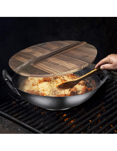 Wok de hierro fundido esmaltado Bruntmor 35.56 cm con tapa