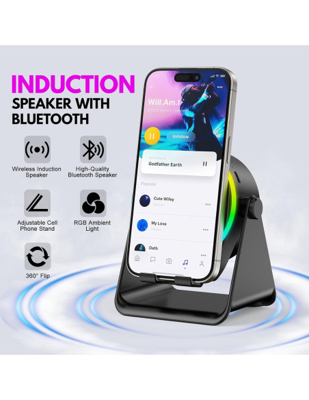 Altavoz Inalámbrico GIM con Soporte y Luz RGB 360 Negro Altavoz Inalámbrico GIM con Soporte y Luz RGB 360 Negro