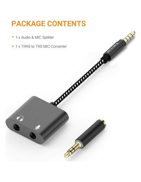 Divisor de Audio Cubilux 3.5mm TRRS a TRS para Micrófono y Auriculares Divisor de Audio Cubilux 3.5mm TRRS a TRS para Micrófono y Auriculares