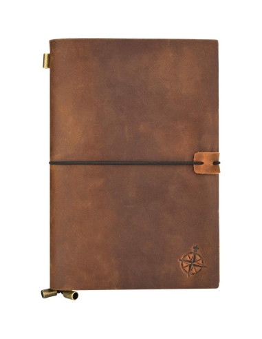 Cuaderno de Viaje A5 Wanderings de Cuero Genuino 22x15cm