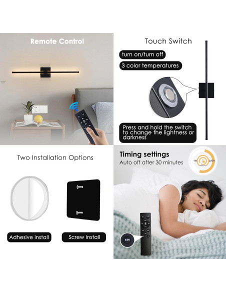 Aplique de pared LED Morpholife negro 71.8 cm recargable USB Aplique de pared LED Morpholife negro 71.8 cm recargable USB