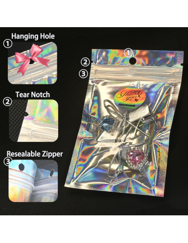 Paquete de 100 Bolsas Holográficas Reutilizables Soulake 7.1x10.2 cm