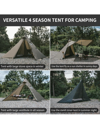 Carpa Naturehike Ranch Fire Tipi 4 Temporadas 2-4 Personas