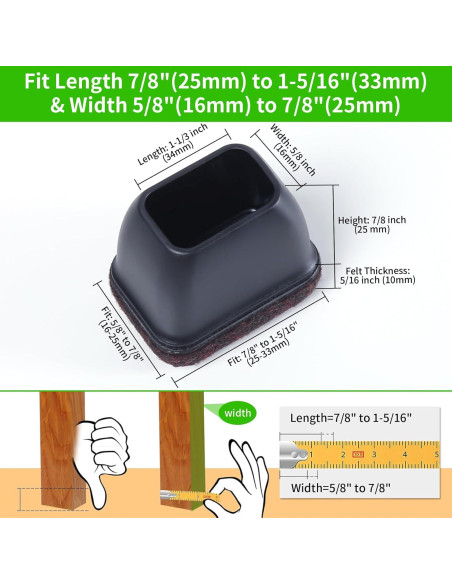 Tapas de patas de silla GAGUIUP 16PCS Silicona Rectangular 25-33mm Tapas de patas de silla GAGUIUP 16PCS Silicona Rectangular 25-33mm