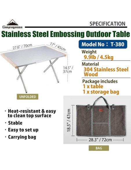 Mesa Lateral de Camping Plegable Acero Inoxidable T-380 Mesa Lateral de Camping Plegable Acero Inoxidable T-380