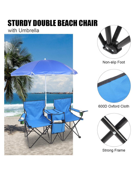 Silla de Camping Doblable Outvita Charles con Sombrilla Azul Silla de Camping Doblable Outvita Charles con Sombrilla Azul