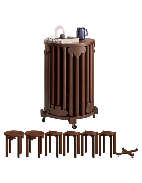 Conjunto de Taburetes Apilables AMSXNOO 6 en 1 Madera Nogal Conjunto de Taburetes Apilables AMSXNOO 6 en 1 Madera Nogal