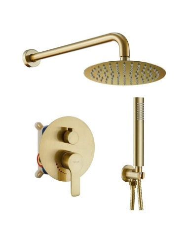 Sistema de Ducha TIPOK Oro Cepillado 8" Redondo Montaje Pared