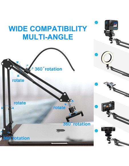 Soporte de Cámara con Luz Anular 6" y Brazo Articulado Soporte de Cámara con Luz Anular 6" y Brazo Articulado