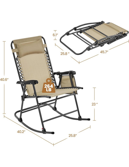 Silla Mecedora Plegable Yaheetech Beige 66 cm para Jardín Silla Mecedora Plegable Yaheetech Beige 66 cm para Jardín