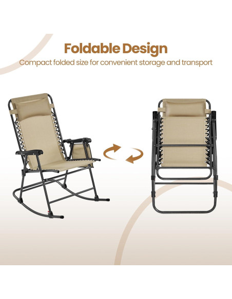 Silla Mecedora Plegable Yaheetech Beige 66 cm para Jardín Silla Mecedora Plegable Yaheetech Beige 66 cm para Jardín