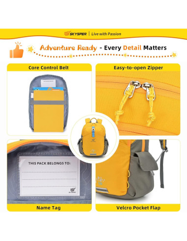 Mochila SKYSPER para Niños 10L Amarilla - Senderismo y Escuela