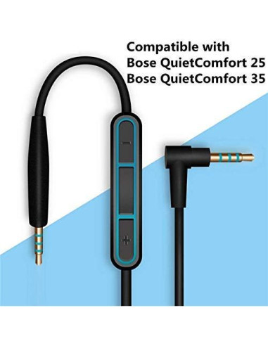 Cable de Reemplazo con Micrófono para Auriculares Bose QC25 QC35 - 140cm Negro