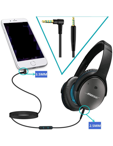 Cable de Reemplazo con Micrófono para Auriculares Bose QC25 QC35 - 140cm Negro Cable de Reemplazo con Micrófono para Auriculares Bose QC25 QC35 - 140cm Negro