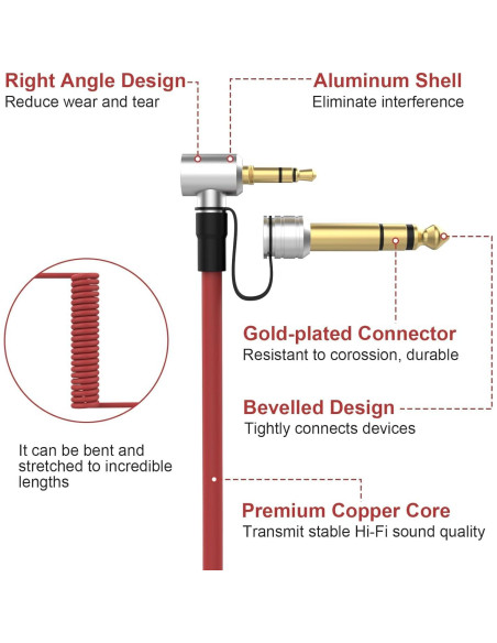 Cable de Audio Zosvoses 3.5mm a 3.5mm y 6.5mm 2m Rojo Cable de Audio Zosvoses 3.5mm a 3.5mm y 6.5mm 2m Rojo