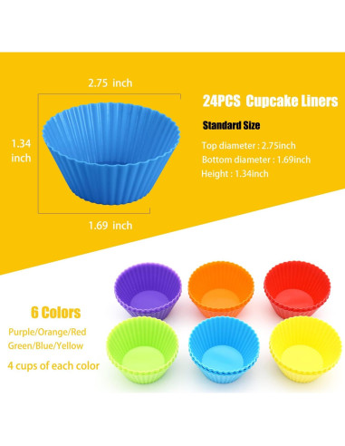 Tazas de Hornear de Silicona MODENGKONGJIAN 24 Piezas Multicolor