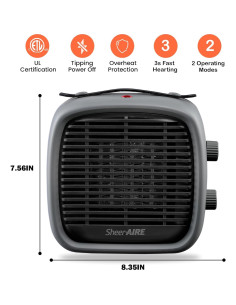 Calentador Eléctrico Portátil SheerAIRE 700W/1200W Gris 2