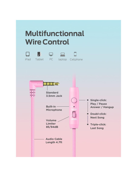 Auriculares iClever HS14 para Niños con Micrófono Rosa Auriculares iClever HS14 para Niños con Micrófono Rosa