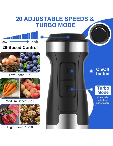 Batidora de Inmersión AQUOX 1500W 5 en 1 con 20 Velocidades Batidora de Inmersión AQUOX 1500W 5 en 1 con 20 Velocidades