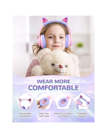Auriculares Bluetooth iClever BTH13 Niños Orejas de Gato 50H Auriculares Bluetooth iClever BTH13 Niños Orejas de Gato 50H
