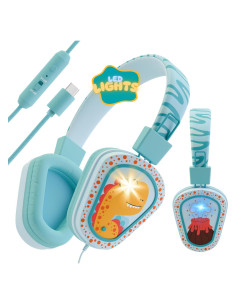 Auriculares Kidrox Dino LED para Niños, USB-C, Volumen Seguro