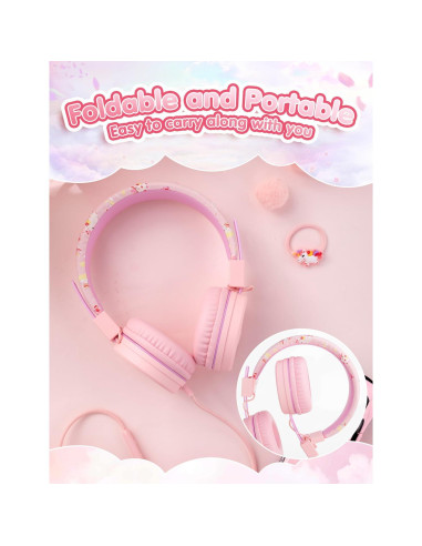 Auriculares SIMJAR para Niños con Micrófono y Unicornio Rosa