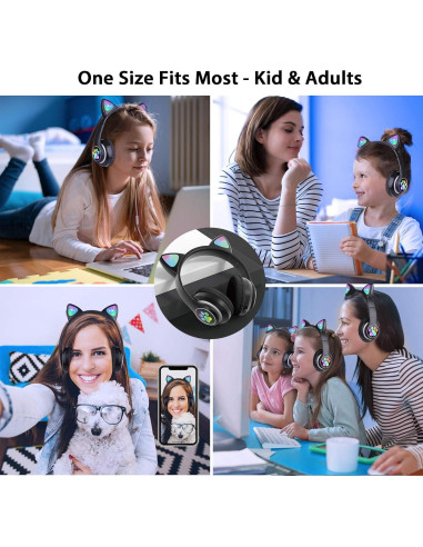 Auriculares Inalámbricos TCJJ para Niños - Gato, Bluetooth 5.4