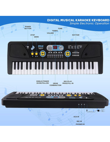 Teclado Eléctrico Pyle PKBRD6112 61 Teclas Karaoke Portátil