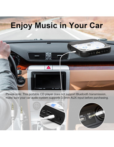 Reproductor de CD portátil MICOCIOUS con Bluetooth y USB - Negro