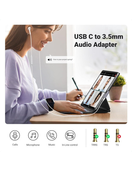 Adaptador de Audio USB C a 3.5mm UGREEN HiFi Gris Adaptador de Audio USB C a 3.5mm UGREEN HiFi Gris