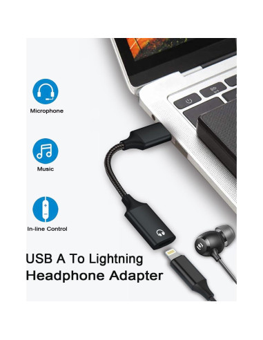 Adaptador de Audio USB A a Lightning UWOXX, HiFi, Micrófono