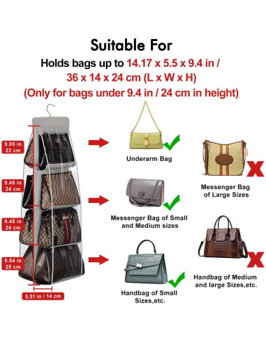 Organizador Colgante de Bolsos Lirex 8 Bolsillos Tela Oxford Negro