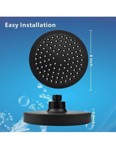 Cabezal de Ducha Fijo Eolax 6" Alta Presión Negro Mate