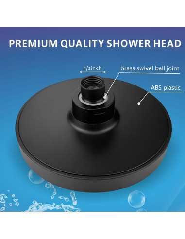 Cabezal de Ducha Fijo Eolax 6" Alta Presión Negro Mate